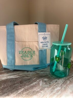 Trader Joe's Mini Pastel Canvas Tote Bag - Mint Blue